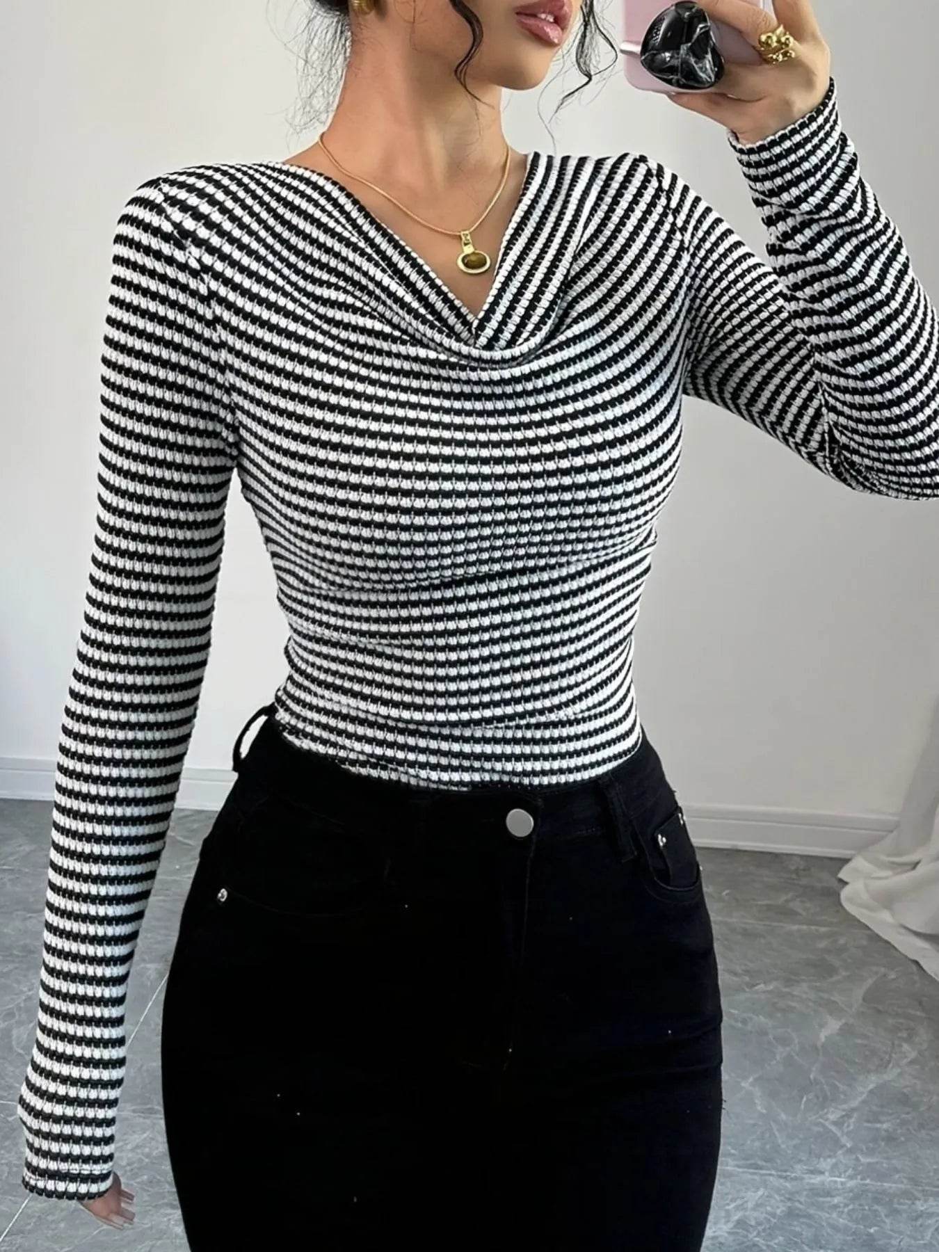 Striped Cowl Neck Long Sleeve T-Shirt Trendsi 277253ac-958c-43ba-b03c-d09cf9b9e44d-Max-Origin
