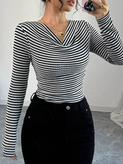Striped Cowl Neck Long Sleeve T-Shirt Trendsi 277253ac-958c-43ba-b03c-d09cf9b9e44d-Max-Origin