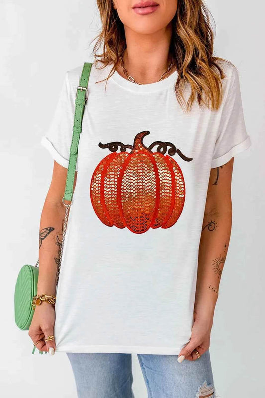 Full Size Sequin Pumpkin Round Neck Short Sleeve T-Shirt Trendsi 2798ffda-5f47-4a86-8d3c-9a0af18200a4-Max