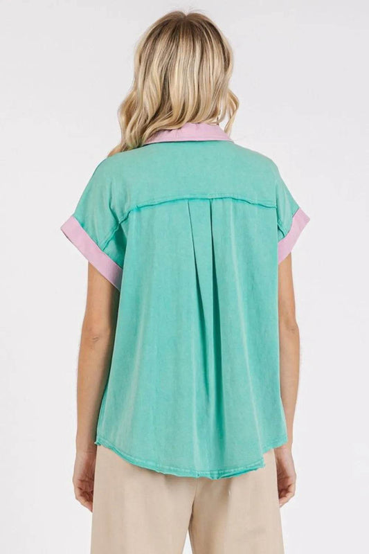 Mittoshop Color Block Henley Short Sleeve Polo Shirt Trendsi 27a779da-0b38-4471-b888-8e71a5f7dfbf-Max