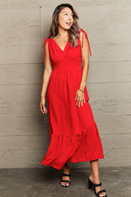 Perfee Drawstring V-Neck Sleeveless Dress Red Trendsi 27f82416cba846708e36663014d3289e-Max