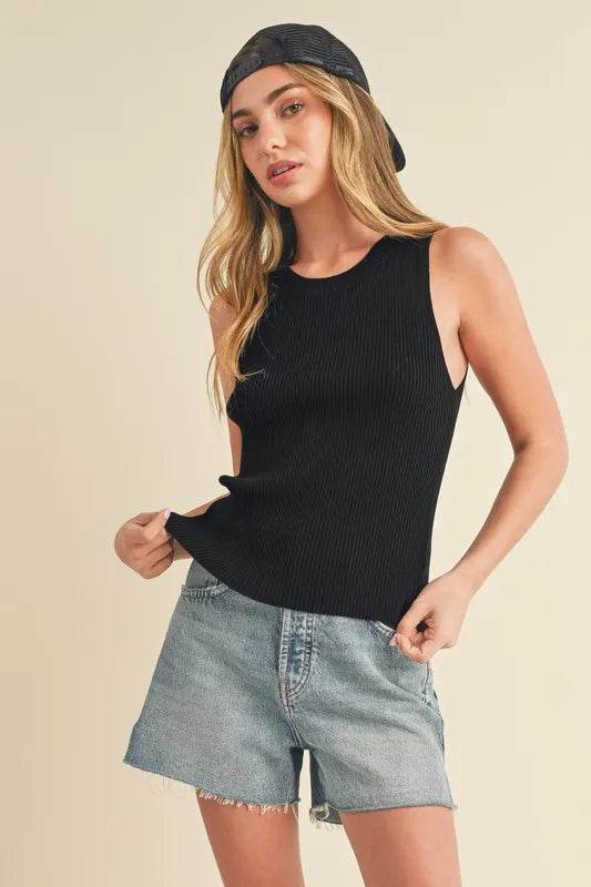 Aemi + Co Ribbed Round Neck Knit Tank Black Trendsi 280afc3a-4d77-44eb-921b-1bb8addb20e0-Max