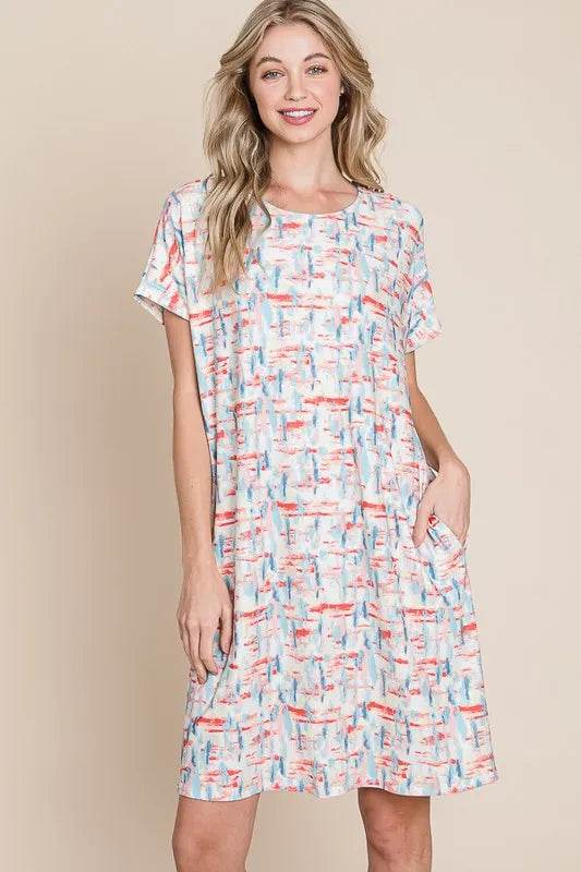 BOMBOM Printed Round Neck Short Sleeve Tee Dress Red Trendsi 282d6023-b9e3-49cc-a160-7cf04f28b1ea-Max-Origin