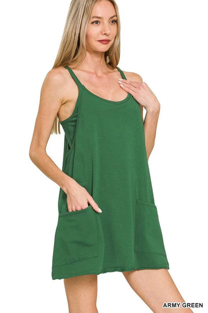 Zenana Cami Mini Dress with Built-in Romper Liner ARMY GREEN Trendsi 283363f2f5a14bd092e1222a47ca72c6-Max-Origin