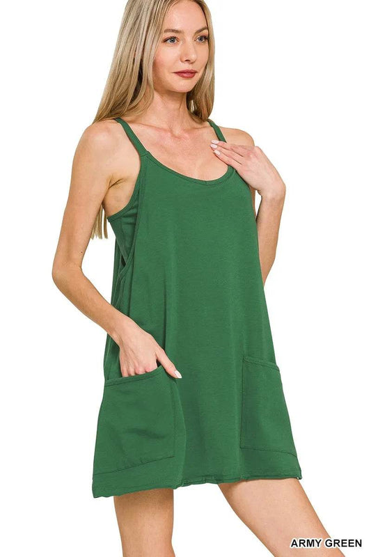 Zenana Cami Mini Dress with Built-in Romper Liner ARMY GREEN Trendsi 283363f2f5a14bd092e1222a47ca72c6-Max-Origin
