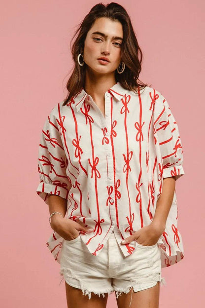 BiBi Bow Ribbon Woven Printed Button Down Shirt Trendsi 285486b81e794d27af96ae33ac3f29f2-Max-Origin