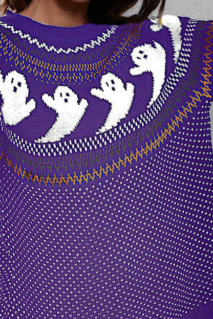 Ghost Pattern Round Neck Long Sleeve Sweater Trendsi 28564bdb31fe4baaa2bb954969b5c5a7-Max