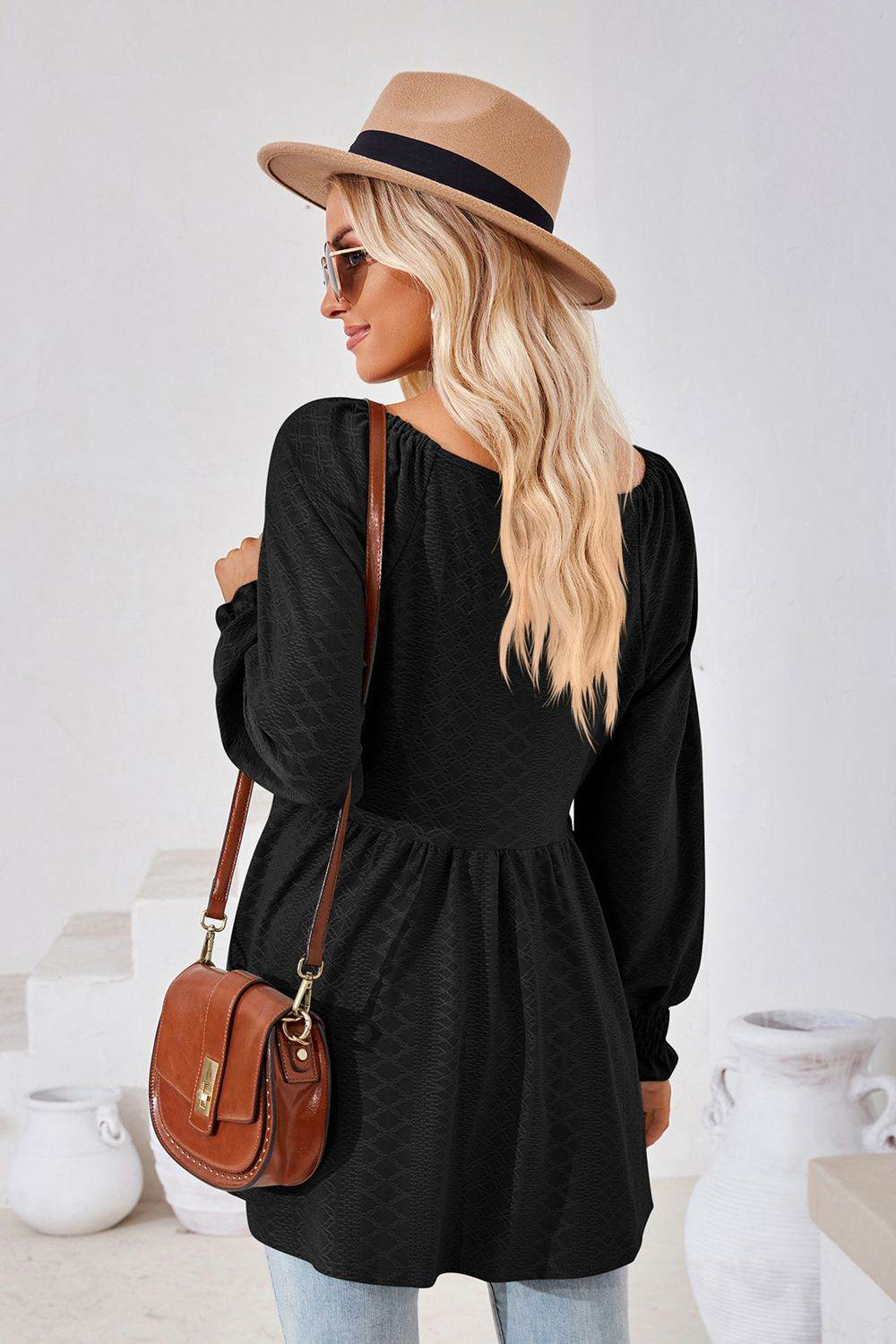 V-Neck Lantern Sleeve Blouse Trendsi 28622df58ab148e681b31864ae4e361f-Max