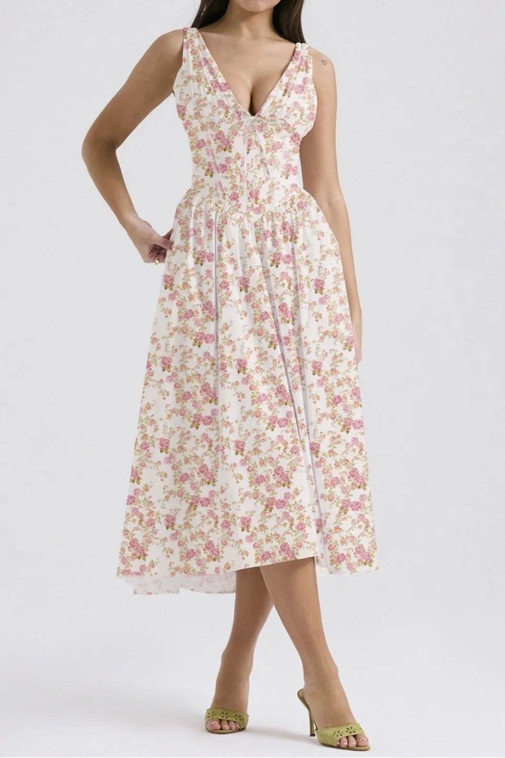 Floral V-Neck Sleeveless Midi Dress with Pockets Trendsi 287f750c-9d5b-415e-b433-ef815bd8b1f3-Max-Origin