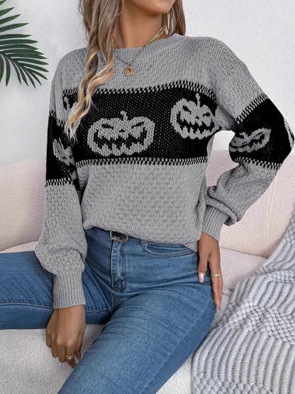 Pumpkin Round Neck Long Sleeve Sweater Trendsi 28971b0f-6f14-400e-b0d6-bb7d0dad8875-Max