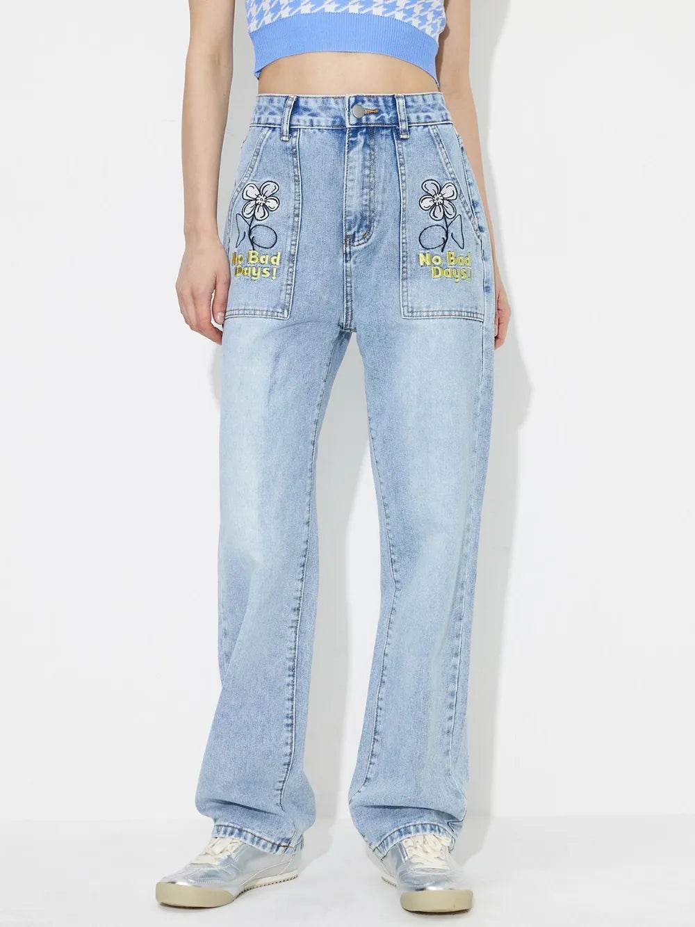 Flower High Rise Straight Leg Jeans with Pockets Trendsi 289c2df2-4ab9-4c10-b6fb-111fd8a2a138-Max