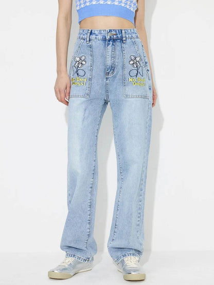 Flower High Rise Straight Leg Jeans with Pockets Trendsi 289c2df2-4ab9-4c10-b6fb-111fd8a2a138-Max