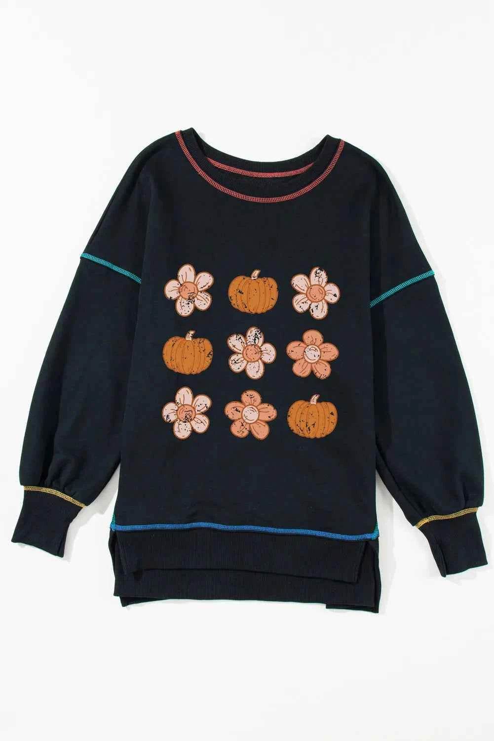 Pumpkin & Flower Graphic Long Sleeve Sweatshirt Trendsi 289ec220-67b8-4e23-b7d2-76271830eccb-Max