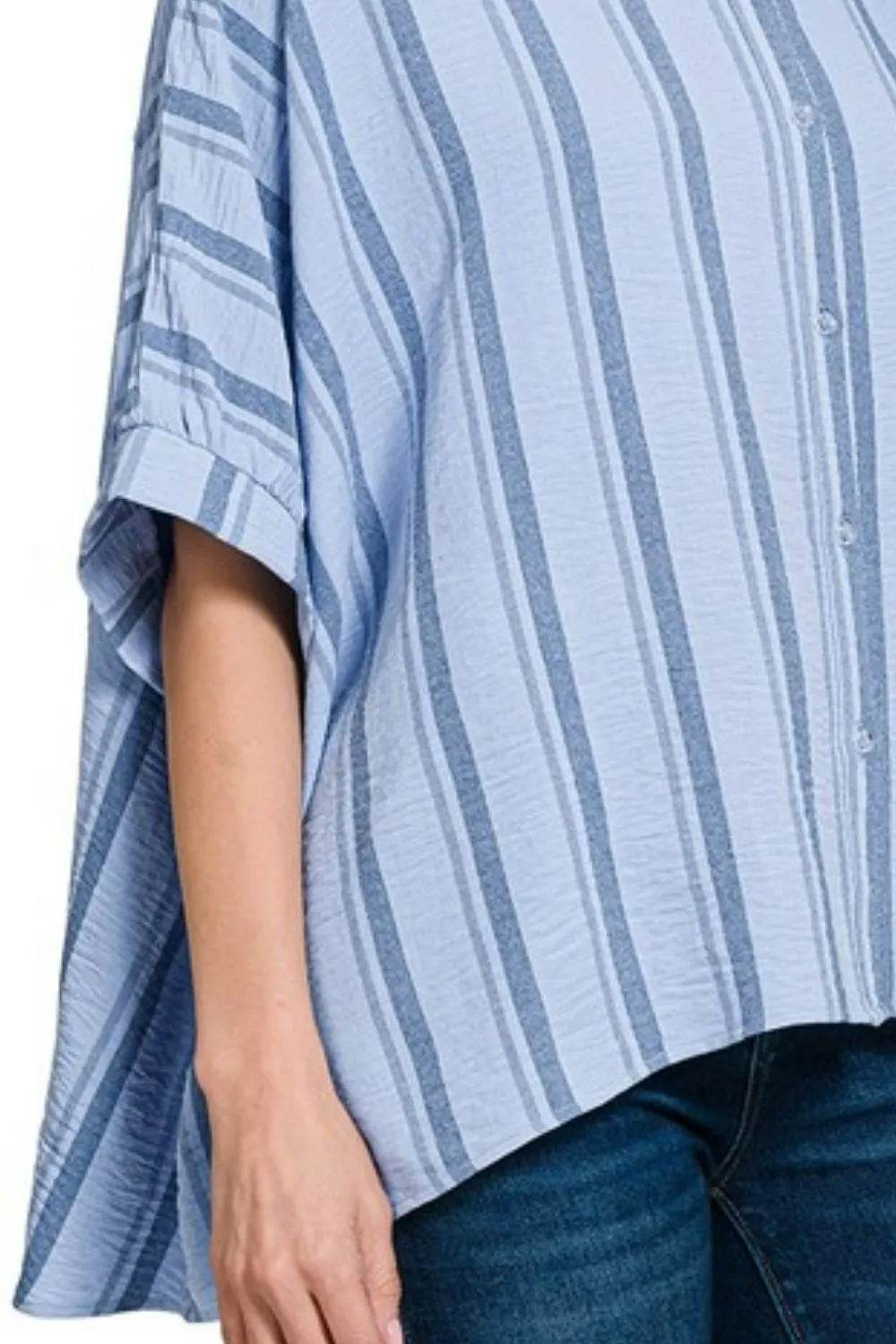 Zenana Woven Yarn-Dye Stripe Oversized Button Down Shirt Trendsi 28ac987b-fcce-43d4-bf77-89b0b4ca176e-Max-Origin