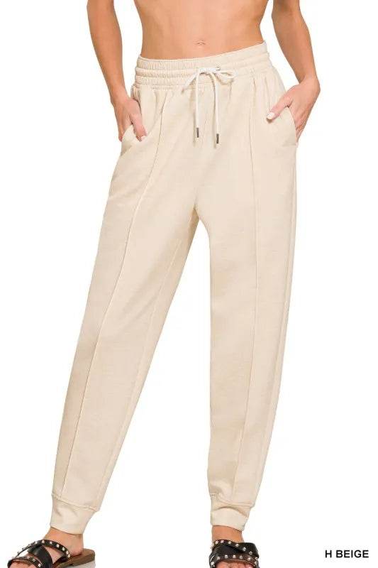 Zenana Drawstring Scuba Sweatpants with Pockets H BEIGE Trendsi 28b29542-a26a-458a-93f2-7b61ee09408c-Max-Origin