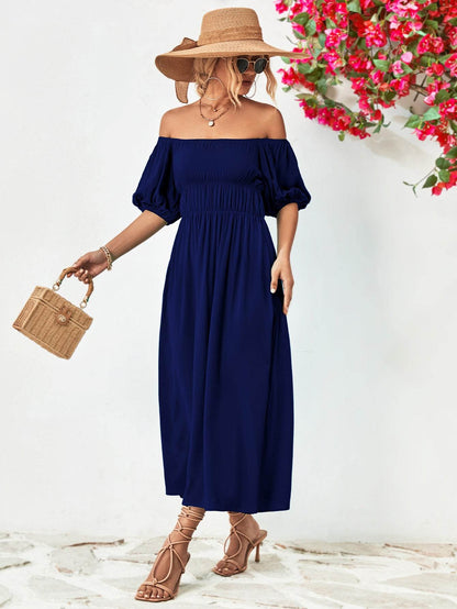 Off-Shoulder Balloon Sleeve Midi Dress Trendsi 28c4465bb5ac45e58e25c8d1cc117680-Max