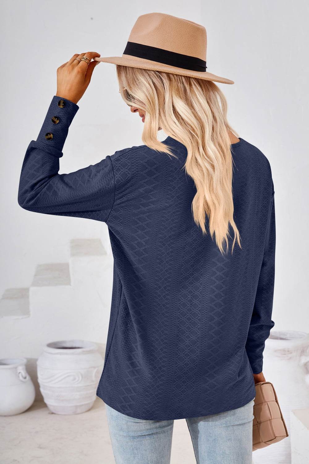 V-Neck Long Sleeve Blouse Trendsi 28c46214236845deb5a7e3221142bde8-Max