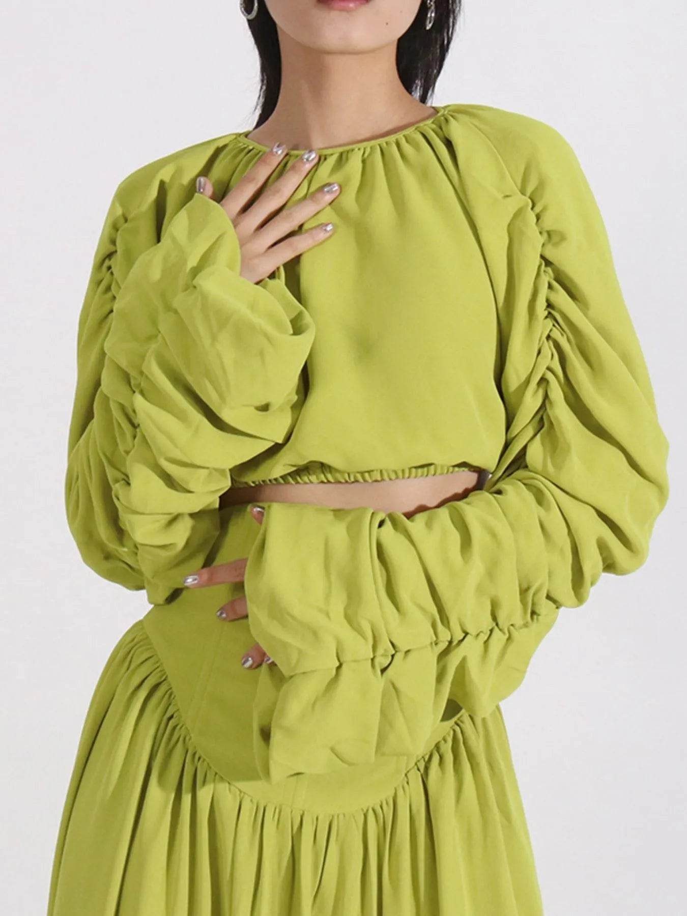 Ruched Long Sleeve Top and High Waist Skirt Set Trendsi 28f52da3-ce37-4497-8f2f-75d25163fb80-Max-Origin