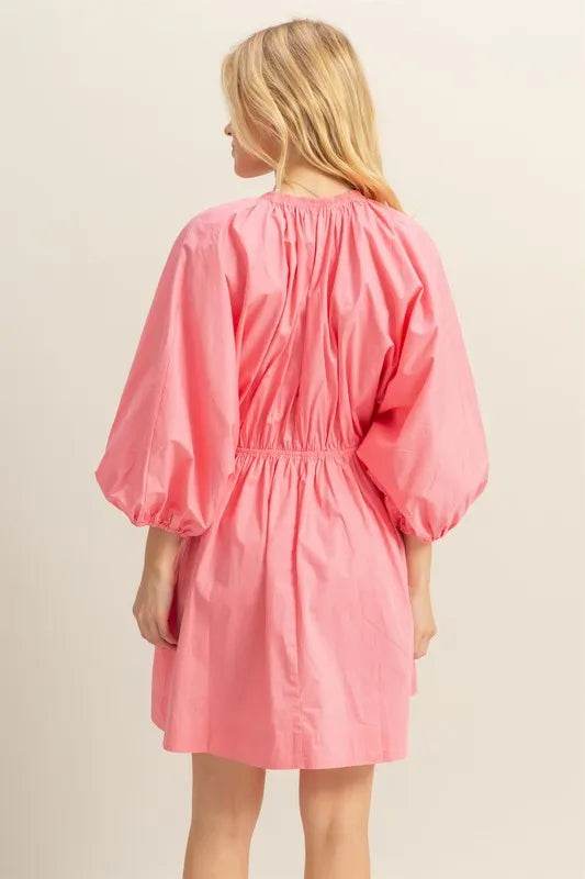 HYFVE Plunge Balloon Sleeve Poplin Mini Dress with Pockets Trendsi 2904b78a-409e-4096-9595-7e46b94072bc-Max-Origin