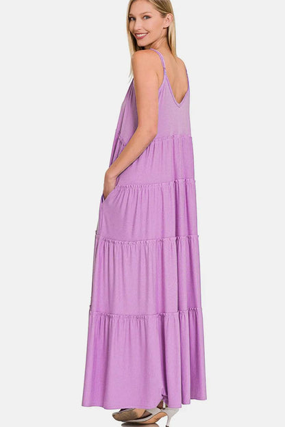Zenana Frill Tiered V-Neck Maxi Cami Dress Trendsi 294fb40a-9443-4d98-b308-35b95e38efbf-Max