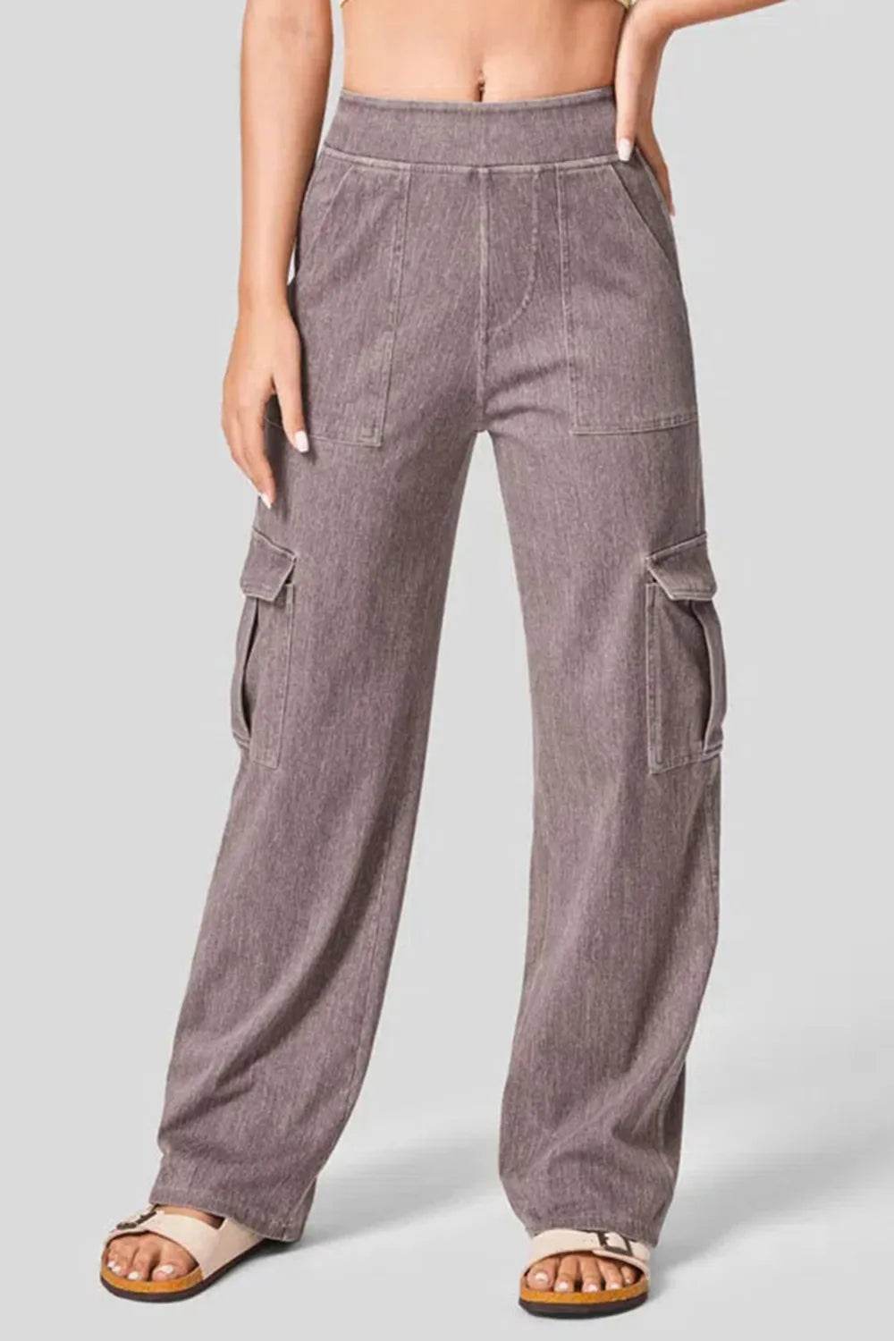 High Waist Straight Leg Cargo Jeans Mocha Trendsi 2961e7e1-06a2-4e36-8019-da673496446e-Max