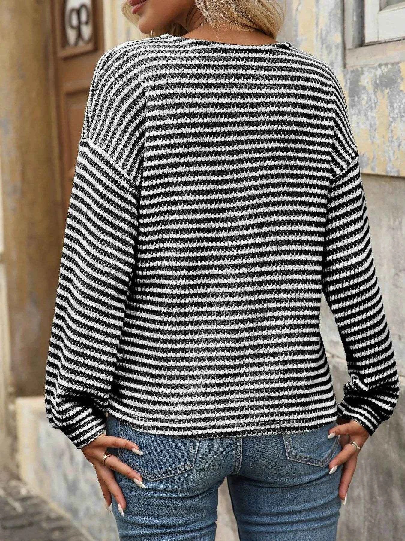 Striped V-Neck Button Front Casual Top Trendsi 297cf50b3be34d55ae2a27a59cab4386-Max-Origin