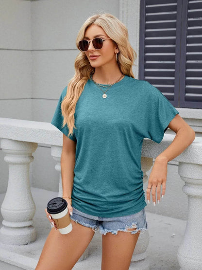 Round Neck Short Sleeve T-Shirt Peacock Blue Trendsi 29a5759579954f4fb51934f75a93089f-Max-Origin