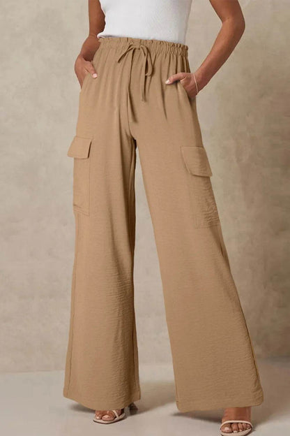Drawstring Frilled Waist Wide Leg Utility Trousers Trendsi 29be5e6b-690e-47ce-b05a-298a22a52e3d-Max-Origin