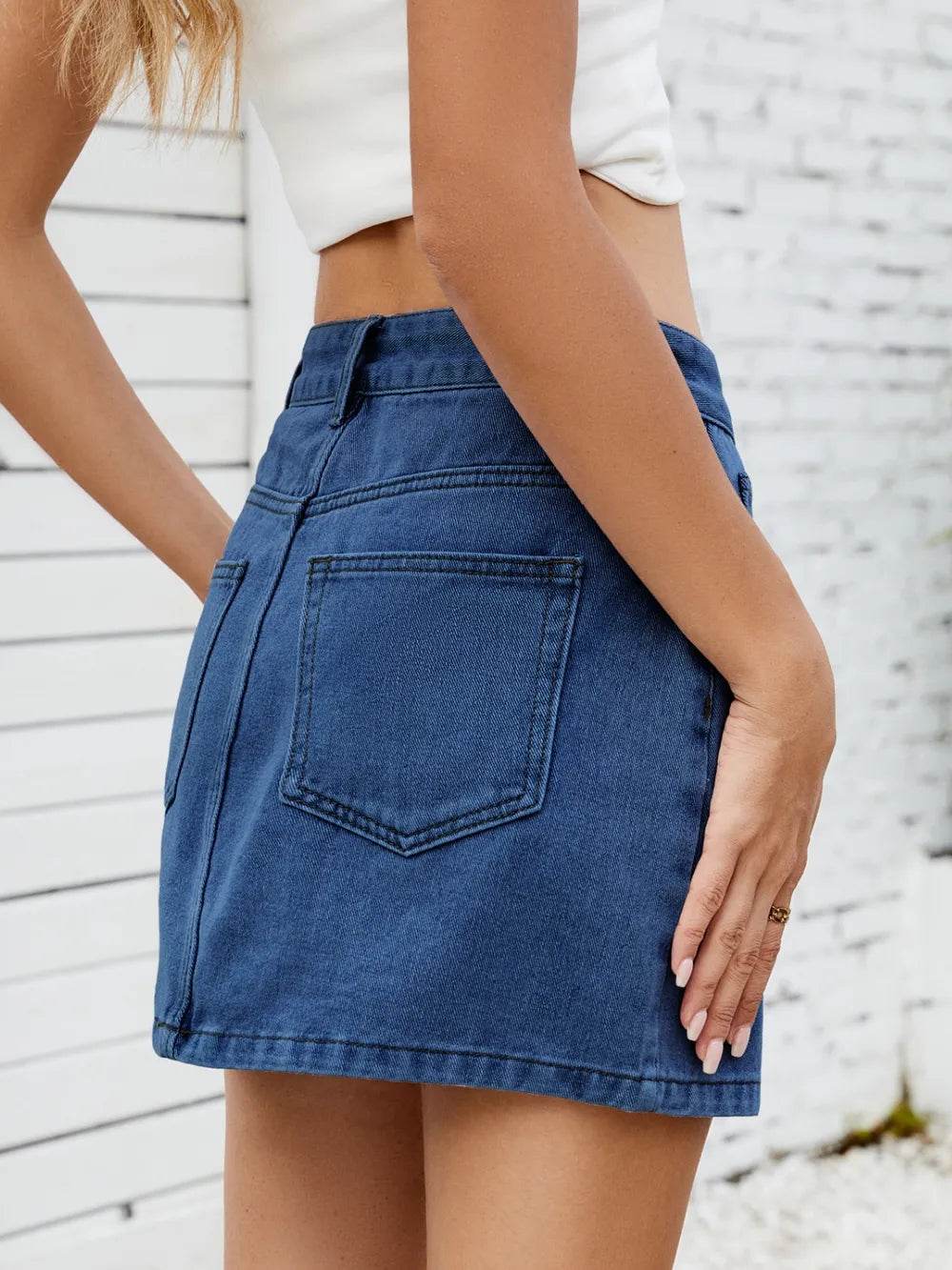 Solid Mini Denim Skirt Trendsi 29d96336-c61d-4621-bd18-93dbb96d7cf1-Max