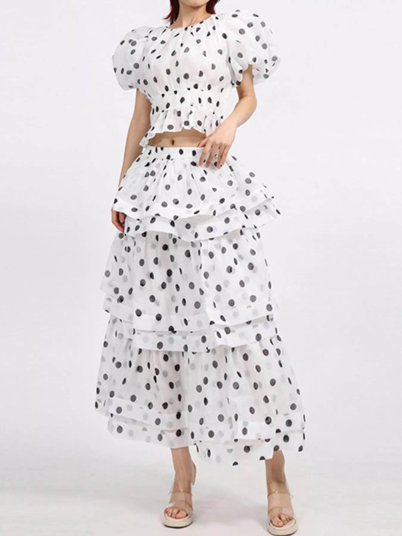 Polka Dot Puff Sleeve Top and Skirt Set Trendsi 29da8207-d2a5-4416-b56b-e669f19ede4e-Max-Origin