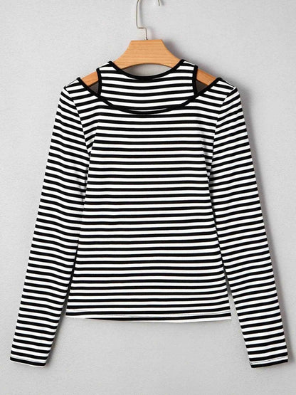 Stripe Double-layer Cold Shoulder Long Sleeve Top Trendsi 29ea3a25ec78402580085936fd26e325-Max-Origin