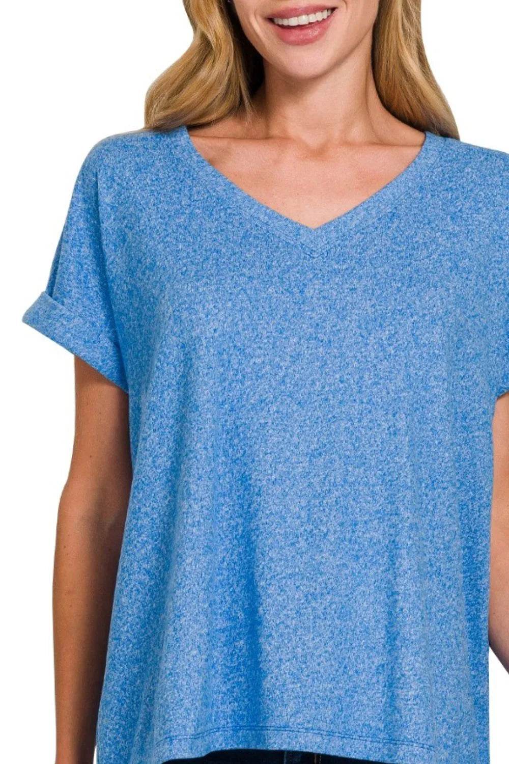 Zenana Soft Melange Hacci V-neck Tee Trendsi 2a0062cc-8f80-4279-8b6e-95d7f9dbed8b-Max-Origin