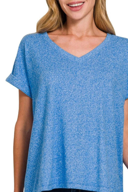 Zenana Soft Melange Hacci V-neck Tee Trendsi 2a0062cc-8f80-4279-8b6e-95d7f9dbed8b-Max-Origin