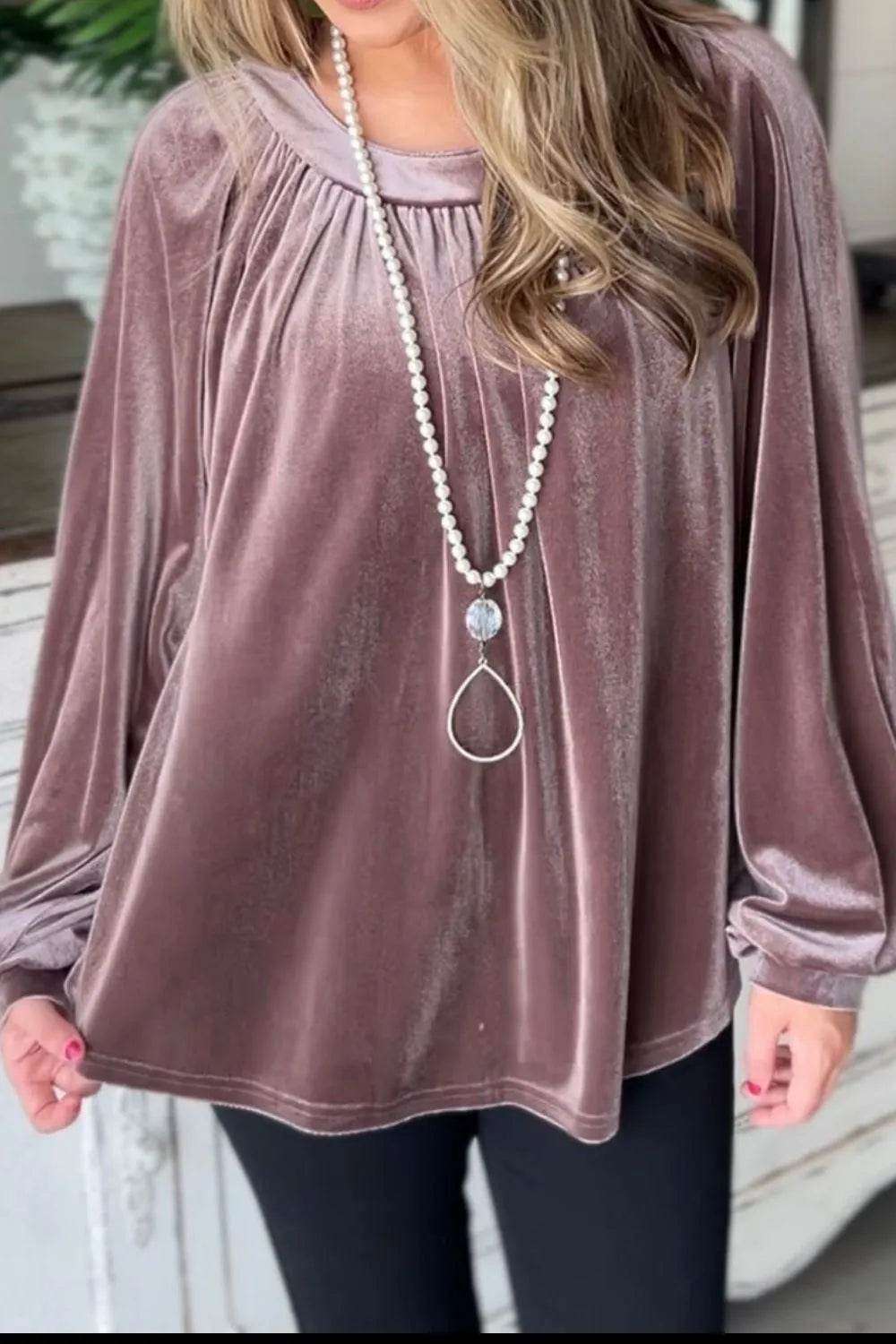Ruched Round Neck Raglan Sleeve Blouse Trendsi 2a18e8680ed243358b455489f9963040-Max