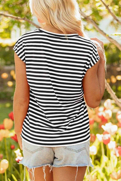 Striped Round Neck Cap Sleeve T-Shirt Trendsi 2a27f55e-fe04-4b51-804d-30b06ebee7c4-Max-Origin