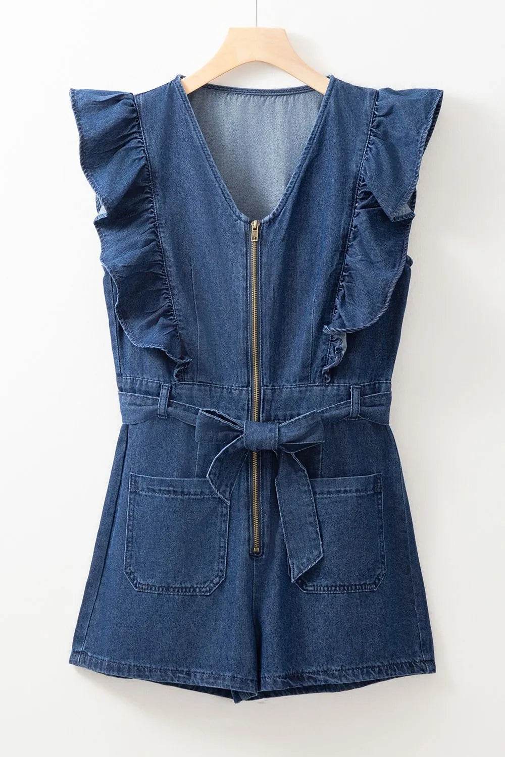 Denim Ruffled Zipped Front Belted Romper Trendsi 2a2d2309-b740-4931-8dec-e76692258c90-Max-Origin