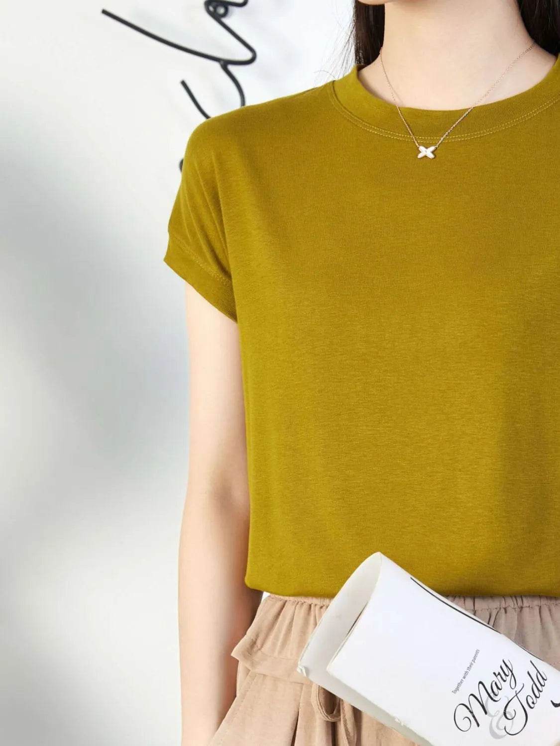 Round Neck Short Sleeve T-Shirt Trendsi 2a2f7a16-12a1-4fcf-a3b2-34f15f1ef174-Max-Origin