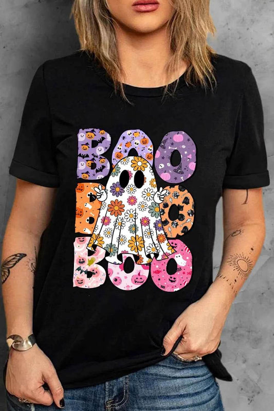 BOO Ghost Graphic Round Neck Short Sleeve T-Shirt Black Trendsi 2a4da0c2-bfb5-4698-ab3a-81a1527a119f-Max