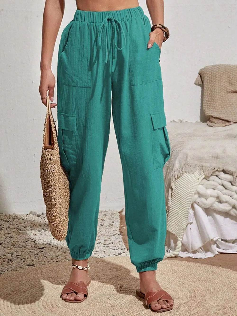 Drawstring Joggers with Cargo Pockets Turquoise Trendsi 2a578965-c6f2-4160-a318-456cffb9349d-Max