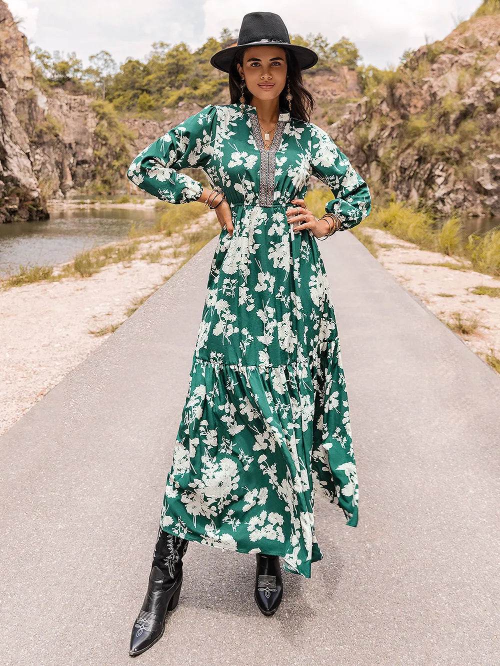 Printed Notched Neck Maxi Dress Trendsi 2a912cd3-18b2-4a5b-a29a-6e8d2389289f-Max