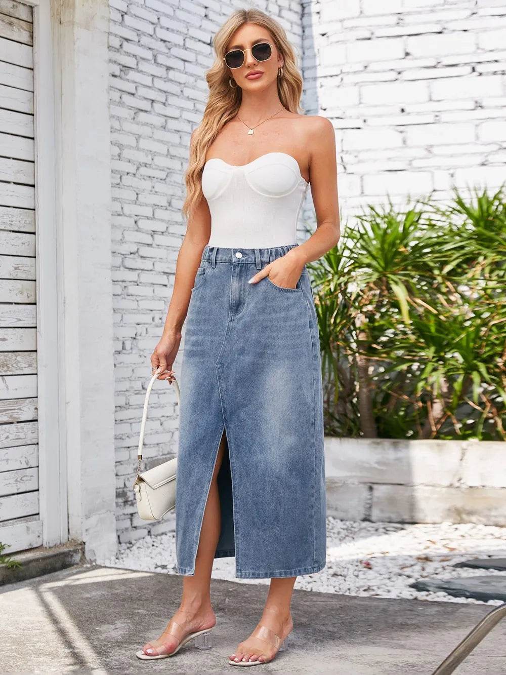 Slit Midi Denim Skirt with Pockets Trendsi 2aa9e804-c8d8-416c-a7e5-3ce74038e4a9-Max