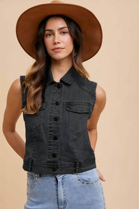 Annie Wear Collared Neck Button Down Denim Vest Black Trendsi 2abeb25c-a62d-402d-99aa-7f4ed3b58489-Max
