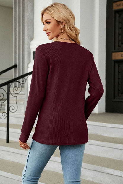 V-Neck Long Sleeve Blouse Trendsi 2ae697b503aa4c2897e939b71387f72b-Max