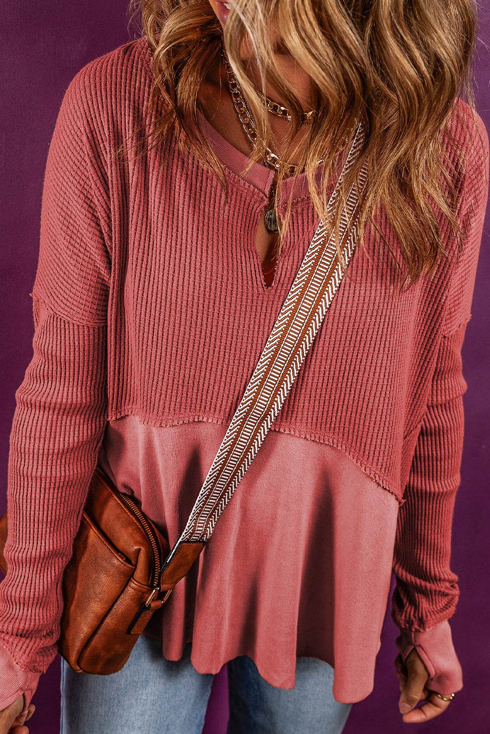 Notched Neck Long Sleeve Slit Blouse Trendsi 2b67d776c1fc4d35a2035a44a9c398e9-Max