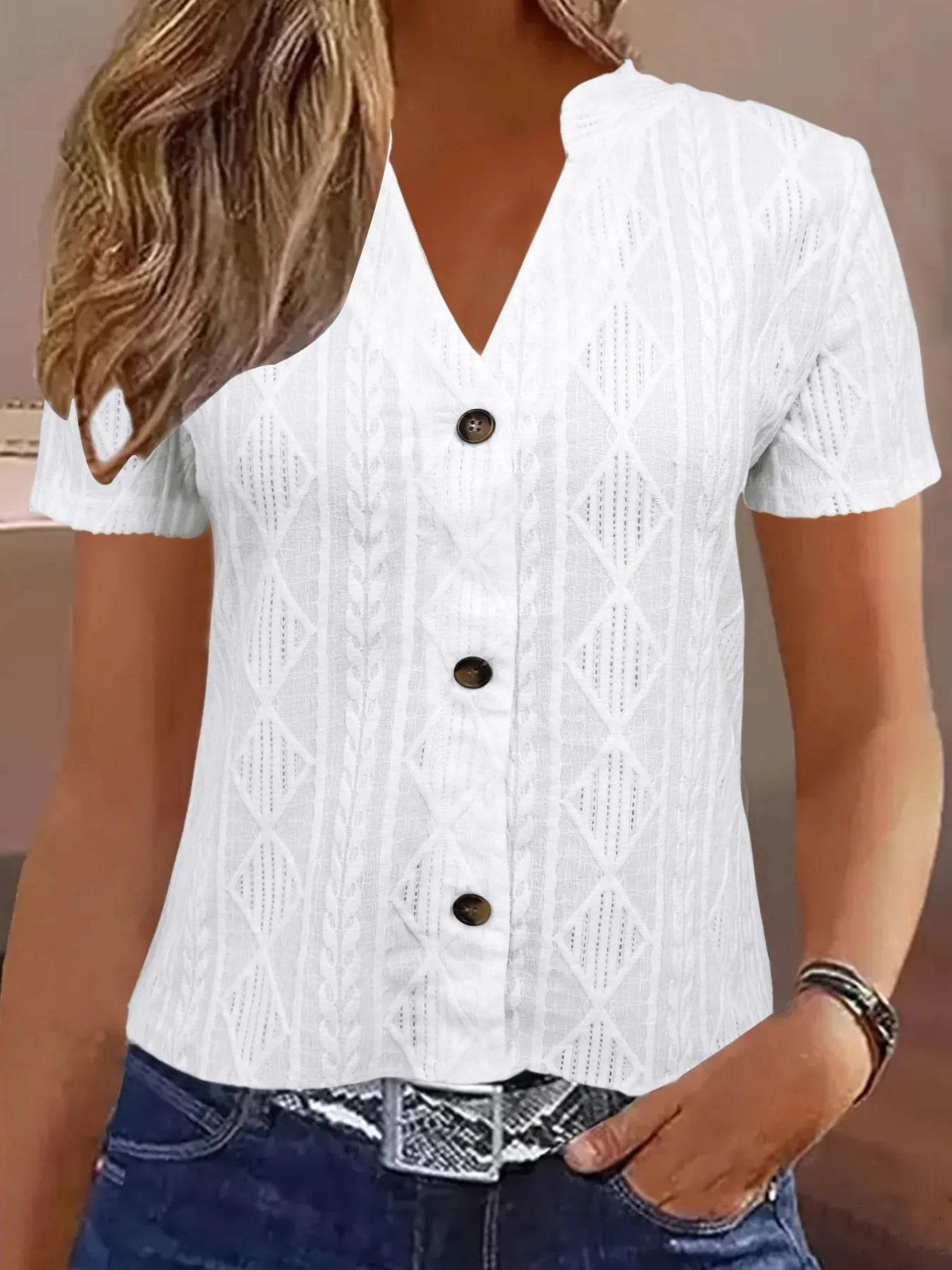 Textured Notched Short Sleeve Blouse White Trendsi 2b6e1c97787a4abb92ef88a86dd27922-Max-Origin