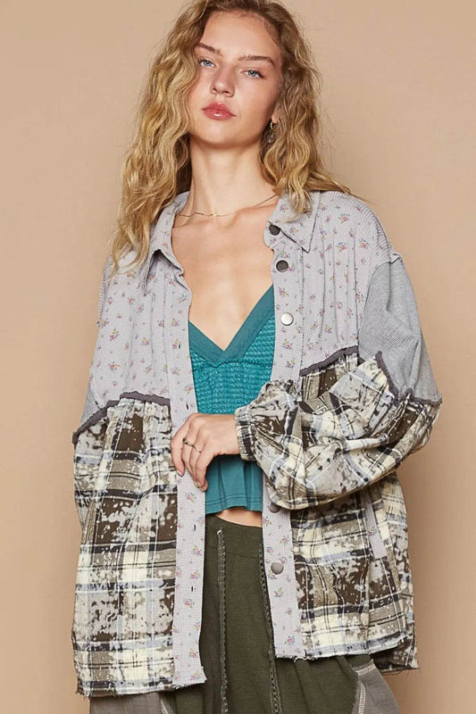 POL Balloon Sleeve Floral Color Block Plaid Shirt Brown Grey Trendsi 2ba84120-b3e9-4f78-b9ec-1eddd73abbb7-Max
