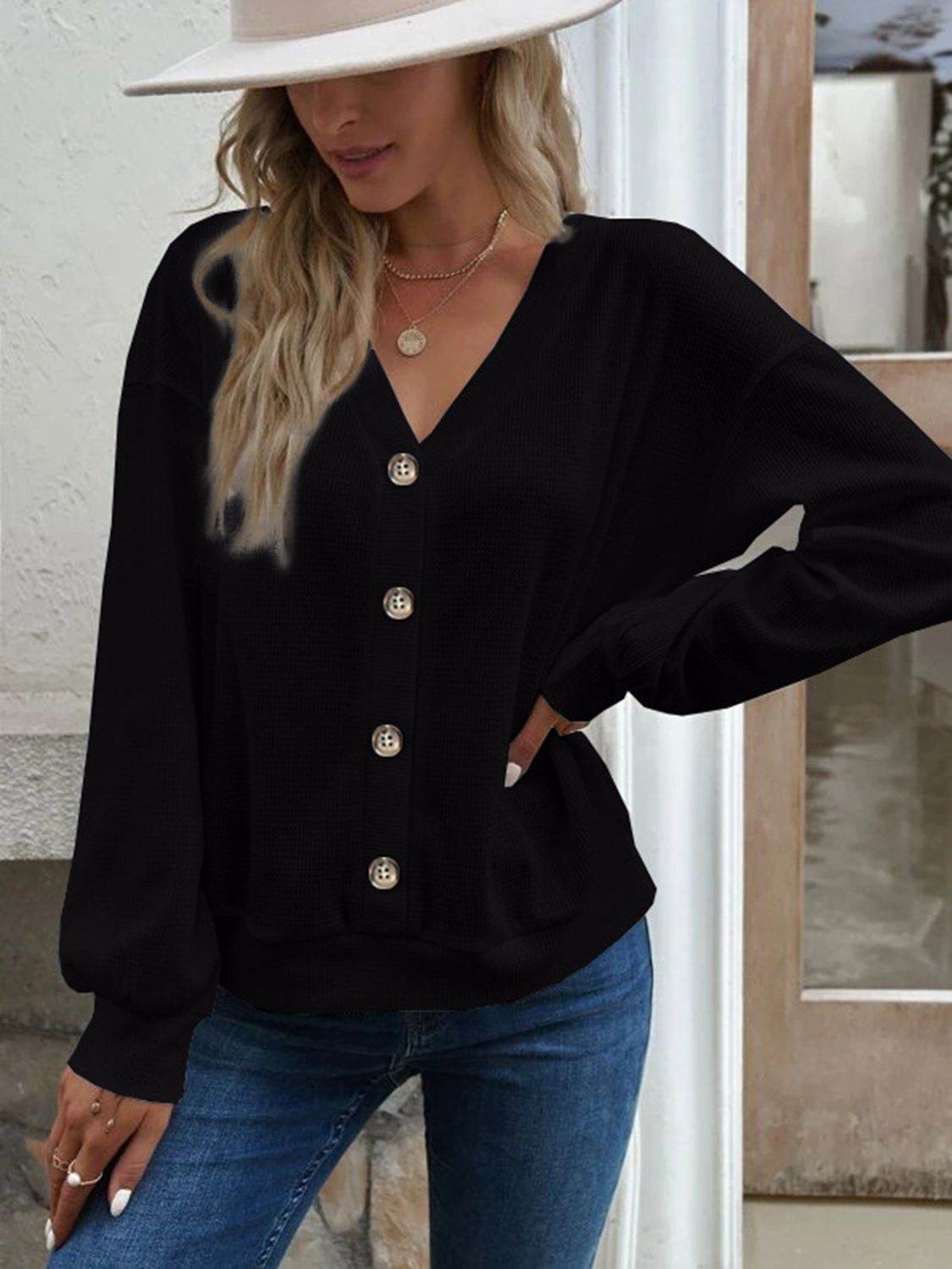 V-Neck Dropped Shoulder Blouse Black Trendsi 2ba99aca8dfe4a668737ef8796088af3-Max