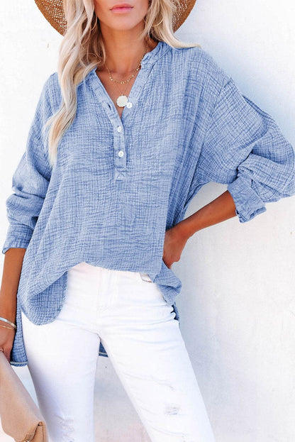 Buttoned Long Sleeve Blouse Misty Blue Trendsi 2bb65c8159bc47a7b5b91b33b4f91404-Max