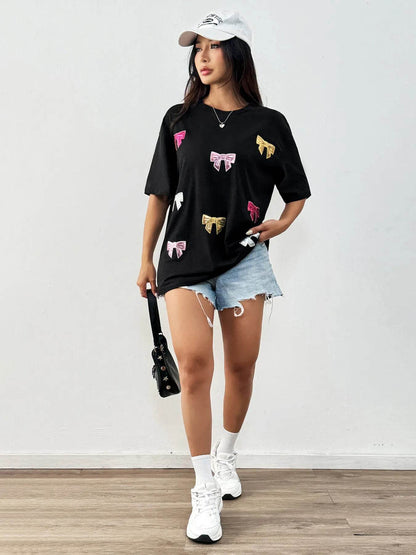 Sequin Bow Round Neck Short Sleeve T-Shirt Trendsi 2bc473de279e44a1b6f32ceefe27d074-Max-Origin