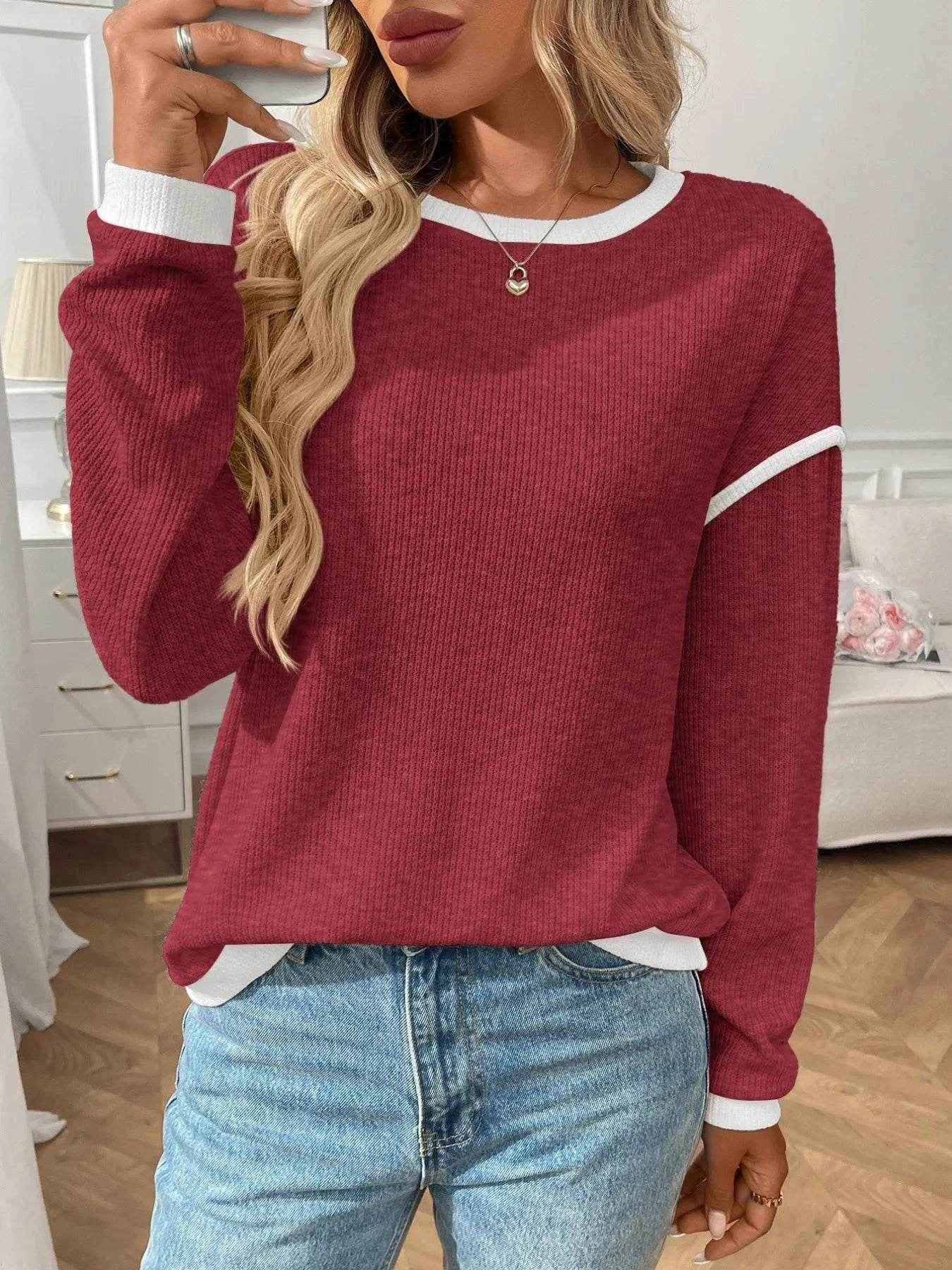 Ribbed Contrast Trim Long Sleeve Top Trendsi 2bd874c4-8cc2-473a-8c82-3de6cee4ae1c-Max-Origin